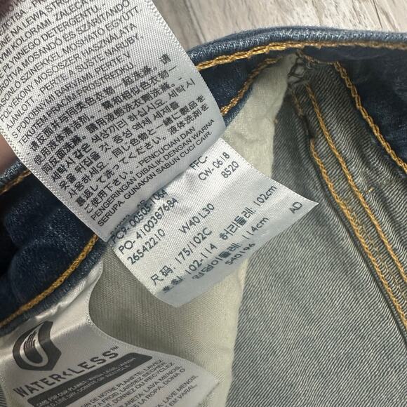 Levis 505 Dark Wash Faded Blue Mens 40x28 Regular Straight Stretch Jeans Red Tab - Picture 6 of 12